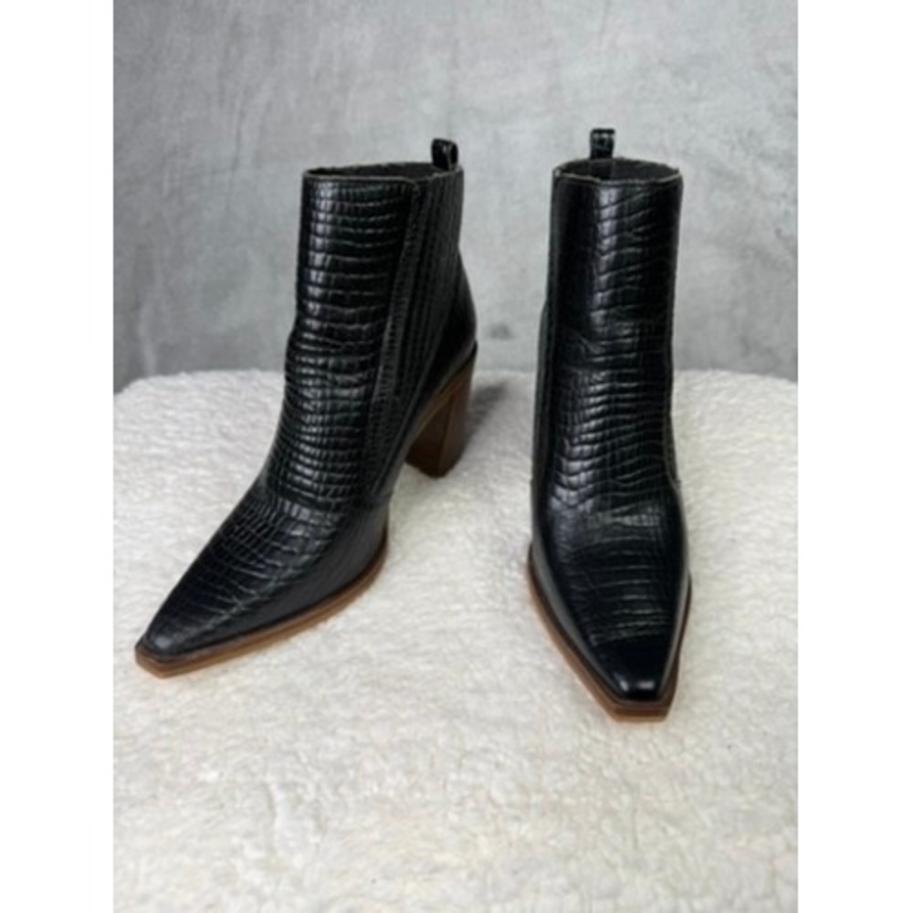 Vince Camuto Black Croc-Embossed Heeled Boots - Picture 2 of 8
